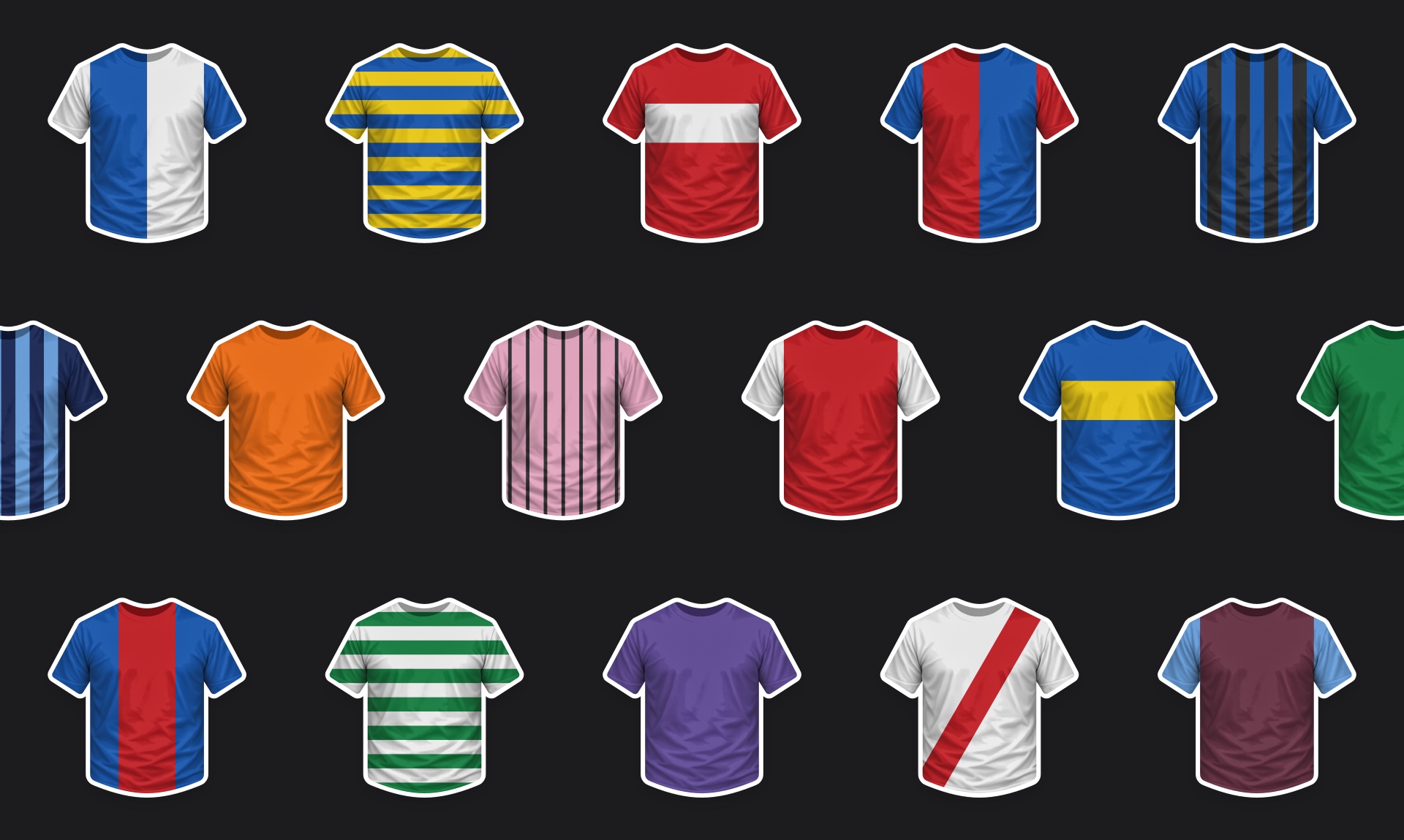 A selection of custom football shirt markers made in Squadra